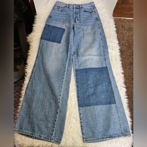 Pacsun! Trendy Blue Patchwork Wide Leg Jeans
